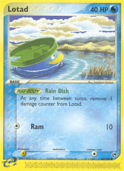 66, Common, EX: Sandstorm, Lightning[×2], Normal, Reverse Holofoil, Water Lotad (66/100) [EX: Sandstorm] - Trading Card World