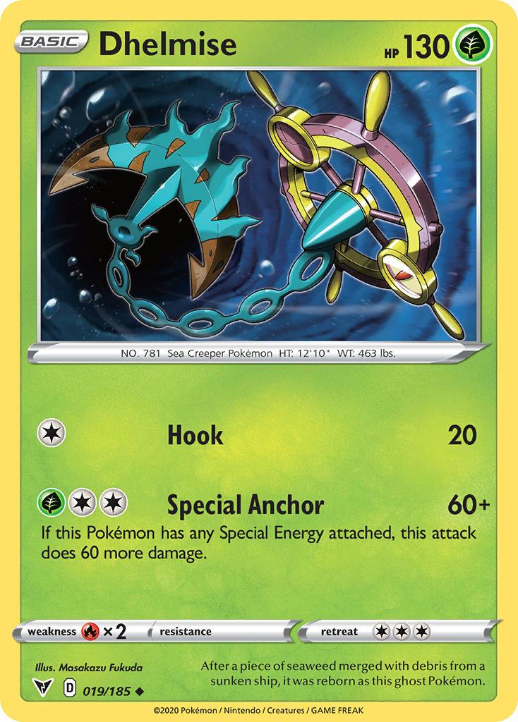 019, Fire[×2], Grass, Normal, Reverse Holofoil, Sword & Shield: Vivid Voltage, Uncommon Dhelmise (019/185) [Sword & Shield: Vivid Voltage] - Trading Card World