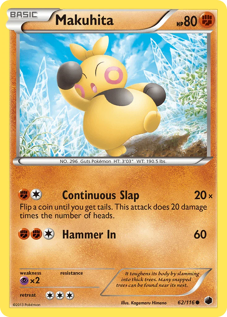 62, Black & White: Plasma Freeze, Common, Fighting, Normal, Psychic[×2], Reverse Holofoil Makuhita (62/116) [Black & White: Plasma Freeze] - Trading Card World