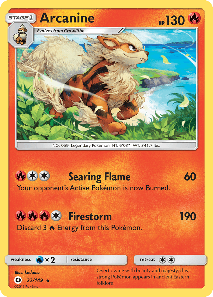 22, Fire, Holo Rare, Holofoil, Reverse Holofoil, Sun & Moon: Base Set, Water[×2] Arcanine (22/149) [Sun & Moon: Base Set] - Trading Card World