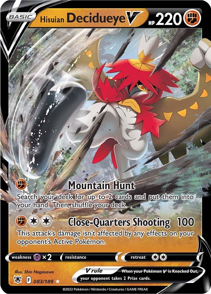 083, Fighting, Holofoil, Psychic [x2], Sword & Shield: Astral Radiance, Ultra Rare Hisuian Decidueye V (083/189) [Sword & Shield: Astral Radiance] - Trading Card World