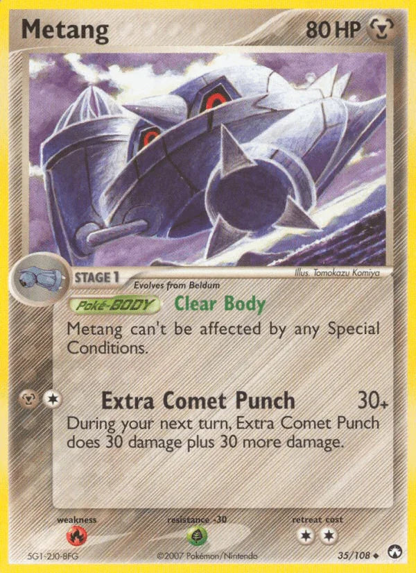 35, EX: Power Keepers, Fire[×2], Grass[-30], Metal, Normal, Uncommon Metang (35/108) [EX: Power Keepers] - Trading Card World