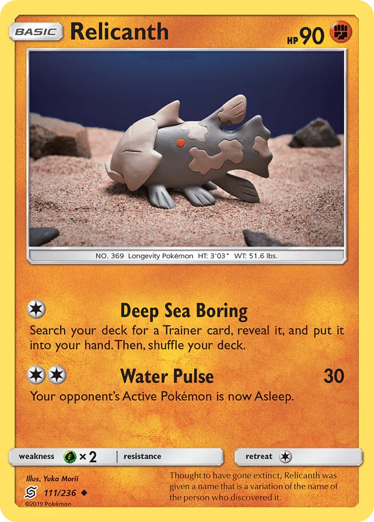 111, Fighting, Grass[×2], Normal, Reverse Holofoil, Sun & Moon: Unified Minds, Uncommon Relicanth (111/236) [Sun & Moon: Unified Minds] - Trading Card World