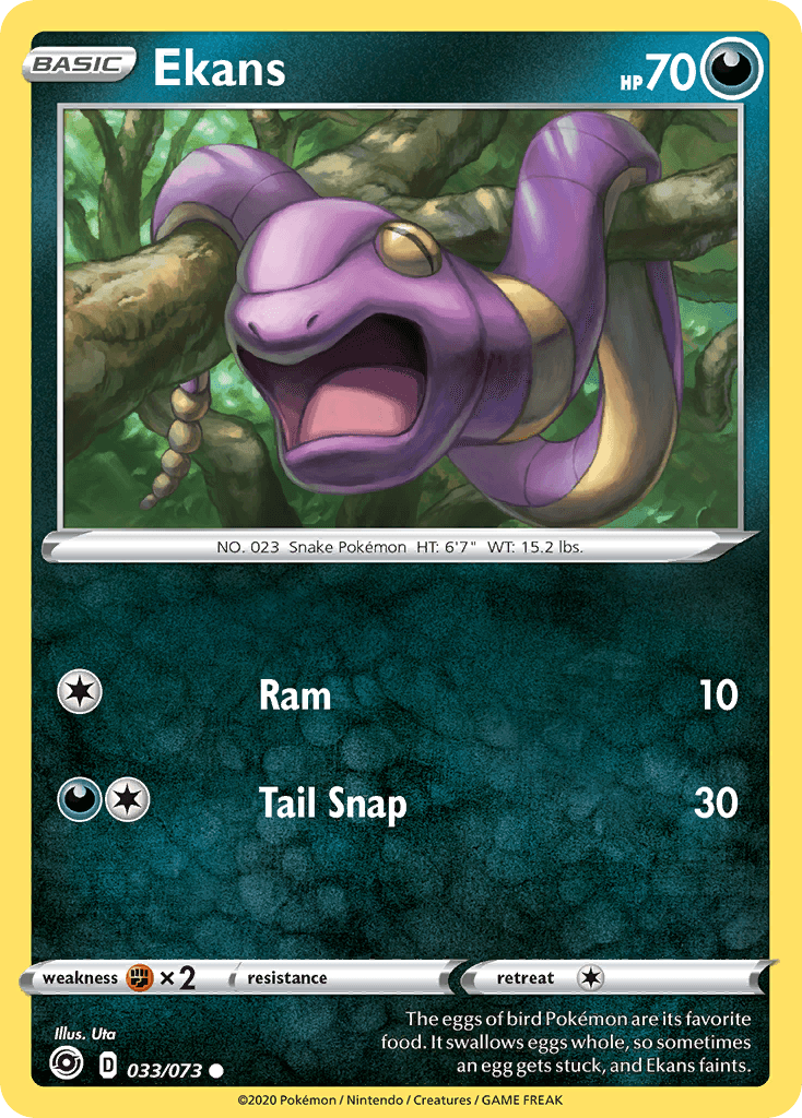 033, Common, Darkness, Fighting[×2], Normal, Reverse Holofoil, Sword & Shield: Champion's Path Ekans (033/073) [Sword & Shield: Champion's Path] - Trading Card World