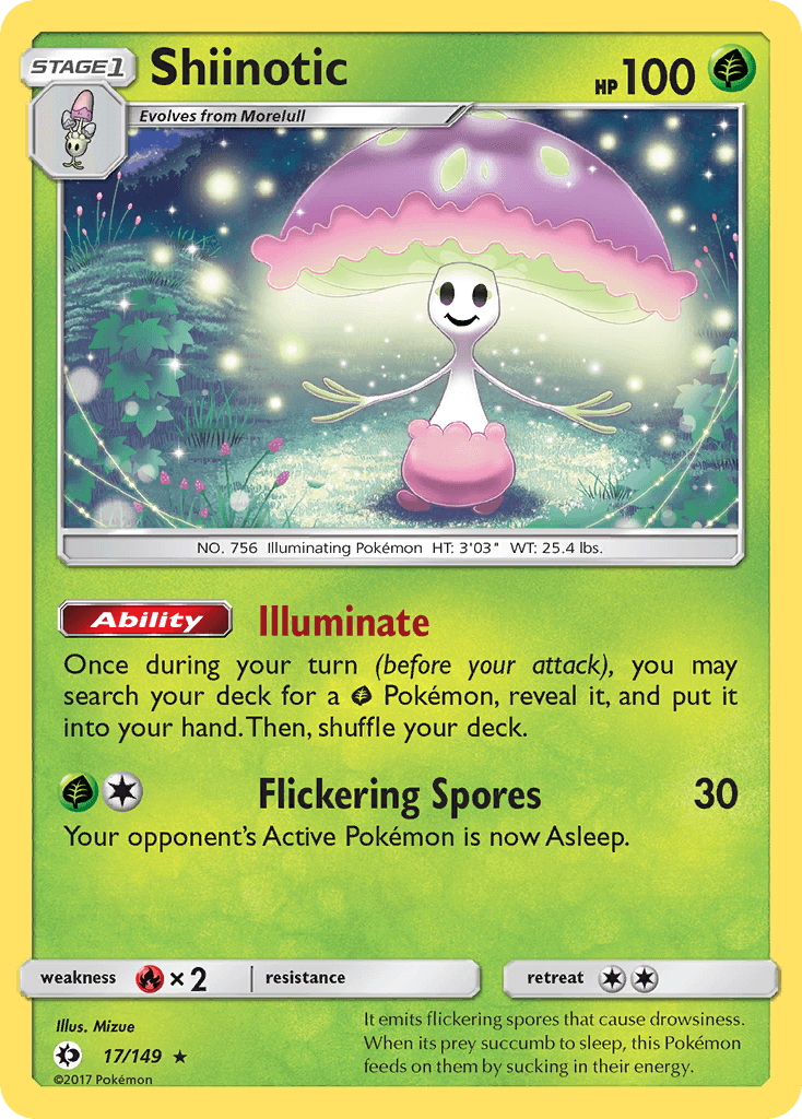 17, Fire[×2], Grass, Holo Rare, Holofoil, Reverse Holofoil, Sun & Moon: Base Set Shiinotic (17/149) [Sun & Moon: Base Set] - Trading Card World