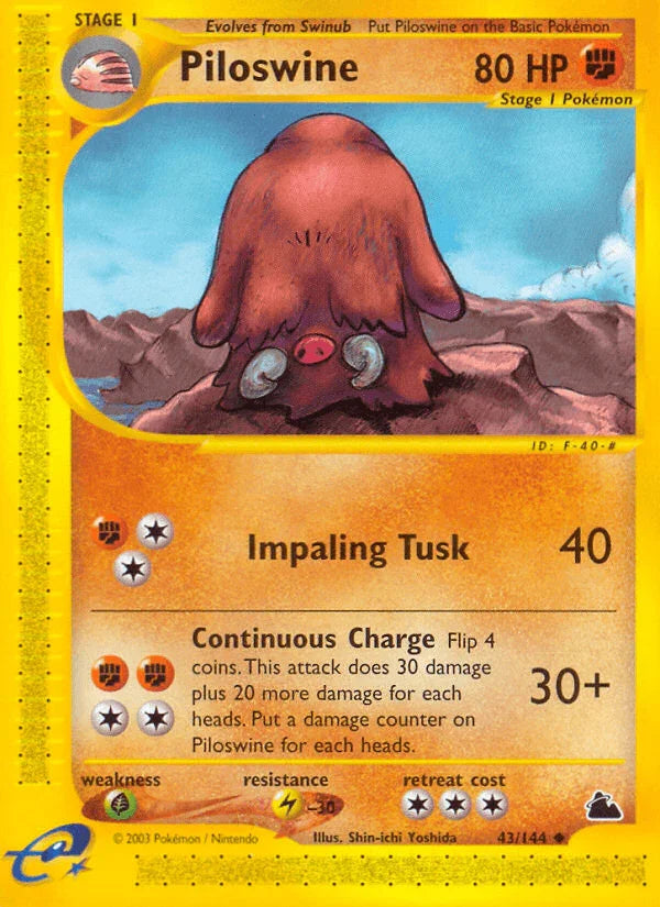 43, Fighting, Grass[×2], Lightning[-30], Normal, Reverse Holofoil, Skyridge, Uncommon Piloswine (43/144) [Skyridge] - Trading Card World