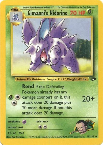 45, Grass, Gym Challenge Unlimited, Normal, Psychic[×2], Uncommon Giovanni's Nidorino (45/132) [Gym Challenge Unlimited] - Trading Card World