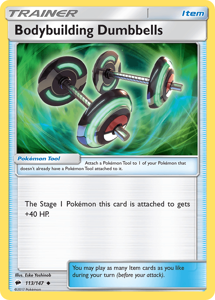 113, Item, Normal, Reverse Holofoil, Sun & Moon: Burning Shadows, Uncommon Bodybuilding Dumbbells (113/147) [Sun & Moon: Burning Shadows] - Trading Card World