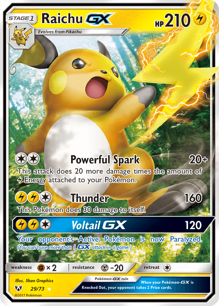29, Fighting[×2], Holofoil, Lightning, Metal[-20], Sun & Moon: Shining Legends, Ultra Rare Raichu GX (29/73) [Sun & Moon: Shining Legends] - Trading Card World
