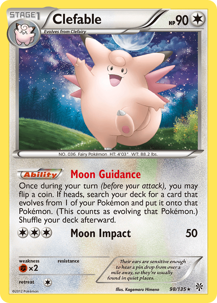 98, Black & White: Plasma Storm, Colorless, Fighting[×2], Normal, Rare, Reverse Holofoil Clefable (98/135) [Black & White: Plasma Storm] - Trading Card World