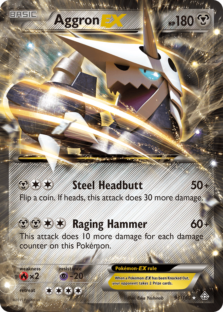 93, Fire[×2], Holofoil, Metal, Psychic[-20], Ultra Rare, XY: Primal Clash Aggron EX (93/160) [XY: Primal Clash] - Trading Card World