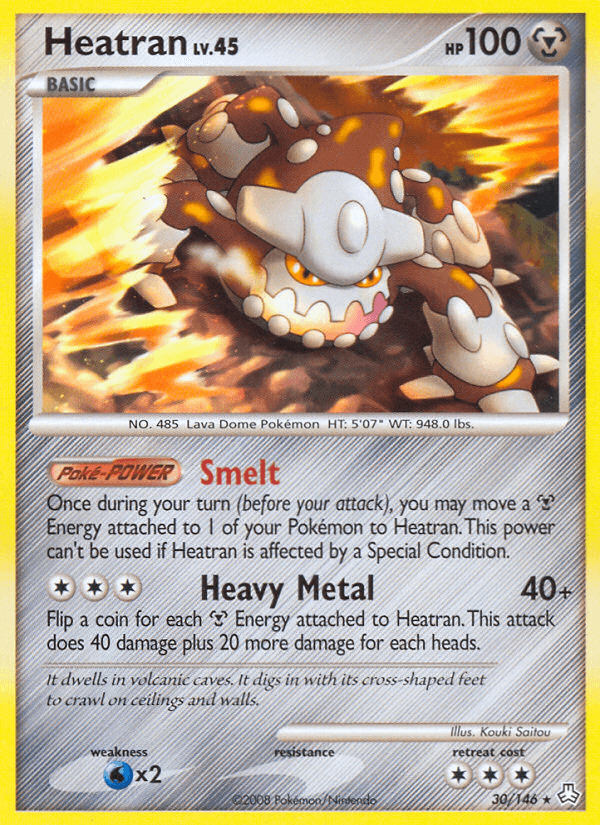 30, Diamond & Pearl: Legends Awakened, Metal, Normal, Rare, Reverse Holofoil, Water[×2] Heatran (30/146) [Diamond & Pearl: Legends Awakened] - Trading Card World