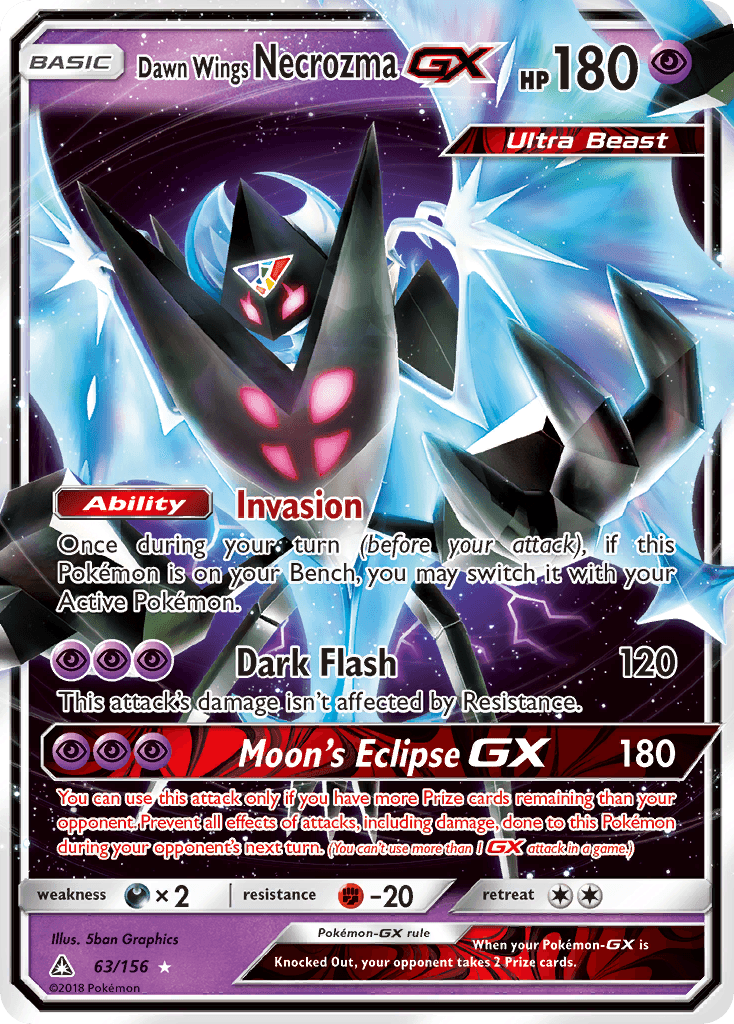 63, Darkness[×2], Fighting[-20], Holofoil, Psychic, Sun & Moon: Ultra Prism, Ultra Rare Dawn Wings Necrozma GX (63/156) [Sun & Moon: Ultra Prism] - Trading Card World