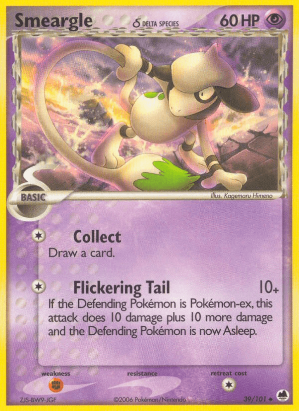 39, EX: Dragon Frontiers, Fighting[×2], Normal, Psychic, Uncommon Smeargle (39/101) (Delta Species) [EX: Dragon Frontiers] - Trading Card World