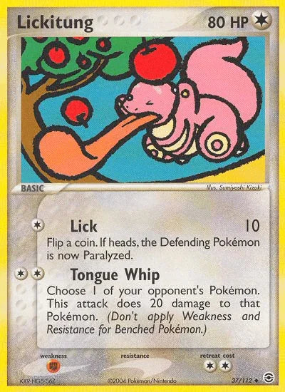 37, Colorless, EX: FireRed & LeafGreen, Fighting[×2], Normal, Reverse Holofoil, Uncommon Lickitung (37/112) [EX: FireRed & LeafGreen] - Trading Card World