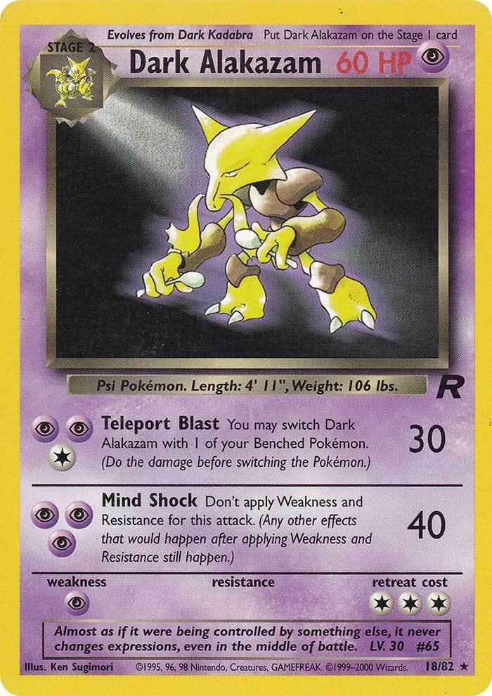 18, Normal, Psychic, Psychic[×2], Rare, Team Rocket Unlimited Dark Alakazam (18/82) [Team Rocket Unlimited] - Trading Card World