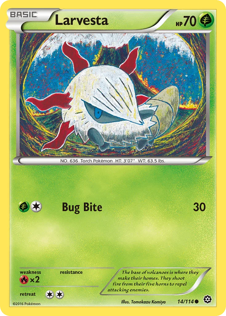 14, Common, Fire[×2], Grass, Normal, Reverse Holofoil, XY: Steam Siege Larvesta (14/114) [XY: Steam Siege] - Trading Card World
