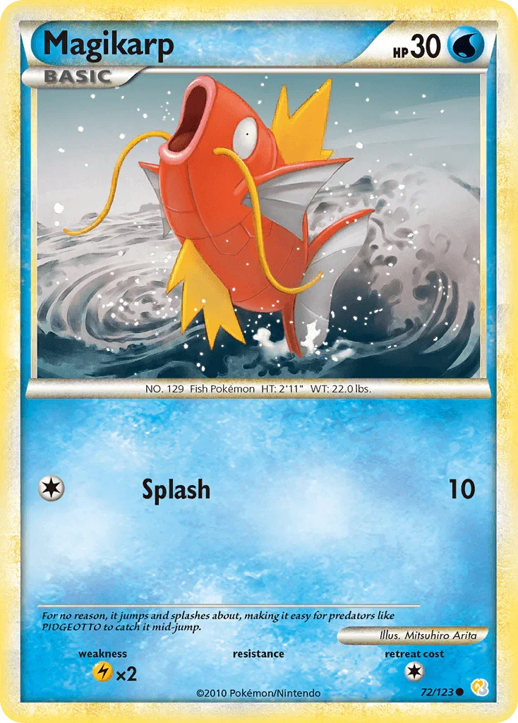 72, Common, HeartGold & SoulSilver: Base Set, Lightning[×2], Normal, Reverse Holofoil, Water Magikarp (72/123) [HeartGold & SoulSilver: Base Set] - Trading Card World