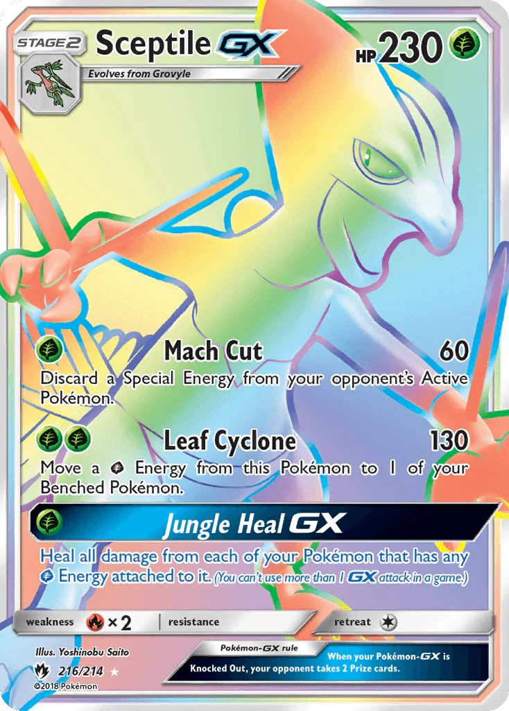 216, Fire[×2], Grass, Holofoil, Secret Rare, Sun & Moon: Lost Thunder Sceptile GX (216/214) [Sun & Moon: Lost Thunder] - Trading Card World