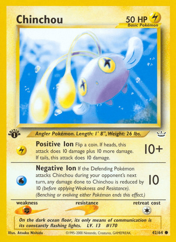 1st Edition Normal, 42, Common, Fighting[×2], Lightning, Neo Revelation 1st Edition Chinchou (42/64) [Neo Revelation 1st Edition] - Trading Card World