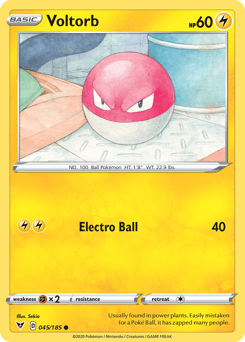 045, Common, Fighting[×2], Lightning, Normal, Reverse Holofoil, Sword & Shield: Vivid Voltage Voltorb (045/185) [Sword & Shield: Vivid Voltage] - Trading Card World