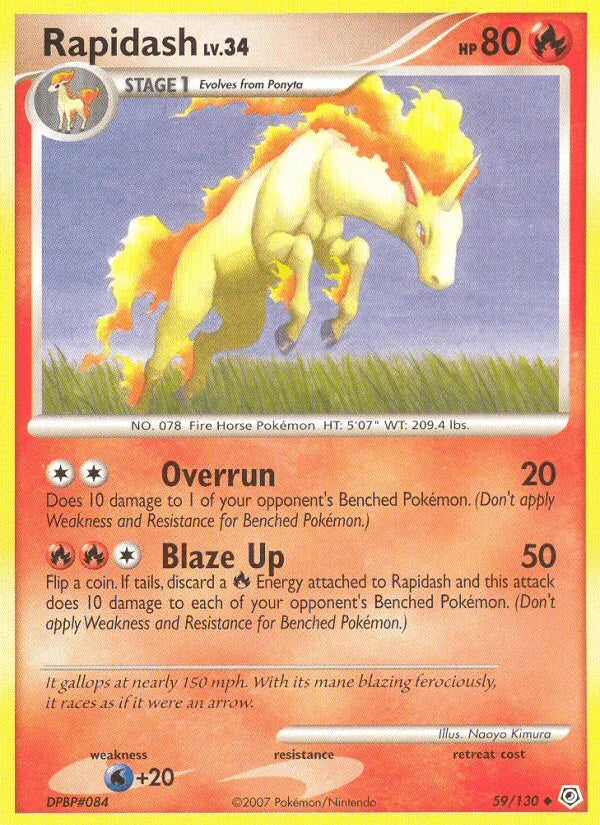 59, Diamond & Pearl: Base Set, Fire, Normal, Reverse Holofoil, Uncommon, Water[+20] Rapidash (59/130) [Diamond & Pearl: Base Set] - Trading Card World