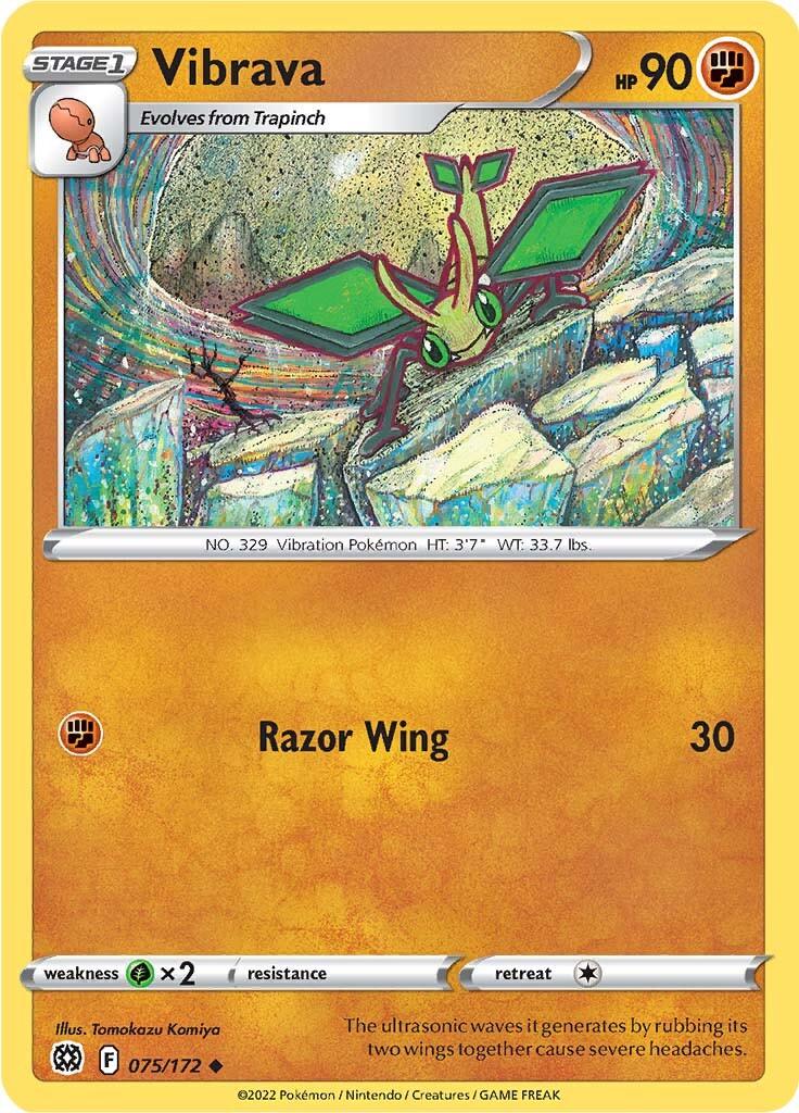 075, Fighting, Grass [x2], Normal, Reverse Holofoil, Sword & Shield: Brilliant Stars, Uncommon Vibrava (075/172) [Sword & Shield: Brilliant Stars] - Trading Card World