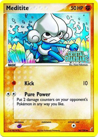 56, Common, EX: Crystal Guardians, Fighting, Psychic[×2], Reverse Holofoil Meditite (56/100) (Stamped) [EX: Crystal Guardians] - Trading Card World
