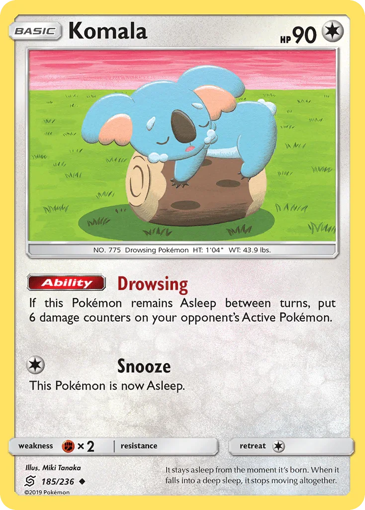 185, Colorless, Fighting[×2], Normal, Reverse Holofoil, Sun & Moon: Unified Minds, Uncommon Komala (185/236) [Sun & Moon: Unified Minds] - Trading Card World