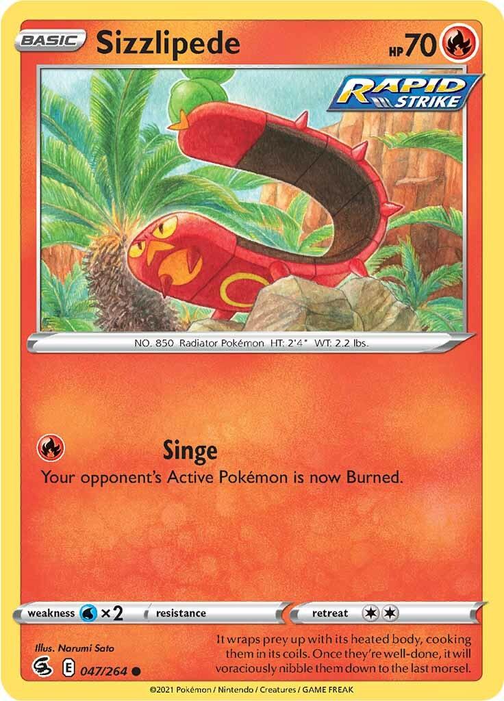 047, Common, Fire, Normal, Reverse Holofoil, Sword & Shield: Fusion Strike, Water [x2] Sizzlipede (047/264) [Sword & Shield: Fusion Strike] - Trading Card World