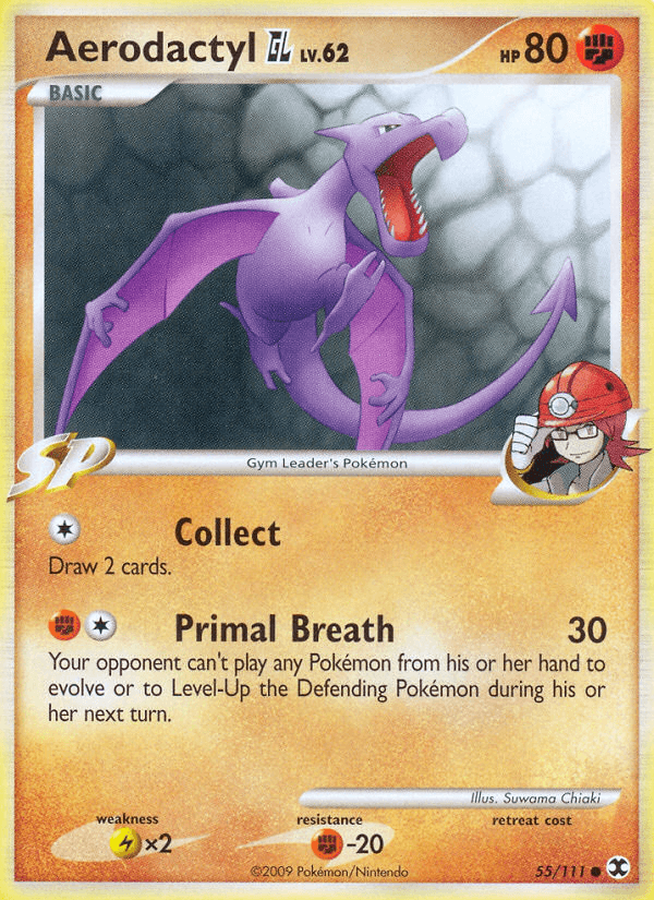 55, Common, Fighting, Fighting[-20], Lightning[×2], Normal, Platinum: Rising Rivals, Reverse Holofoil Aerodactyl GL (55/111) [Platinum: Rising Rivals] - Trading Card World