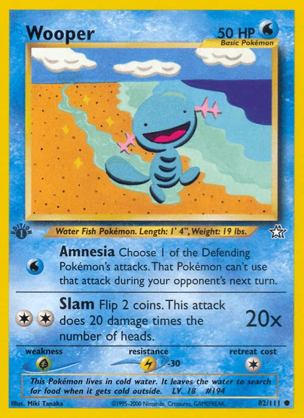 1st Edition Normal, 82, Common, Grass[×2], Lightning[-30], Neo Genesis 1st Edition, Water Wooper (82/111) [Neo Genesis 1st Edition] - Trading Card World