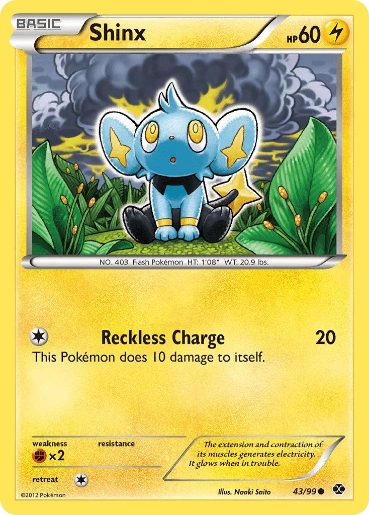 43, Black & White: Next Destinies, Common, Fighting[×2], Lightning, Normal, Reverse Holofoil Shinx (43/99) [Black & White: Next Destinies] - Trading Card World