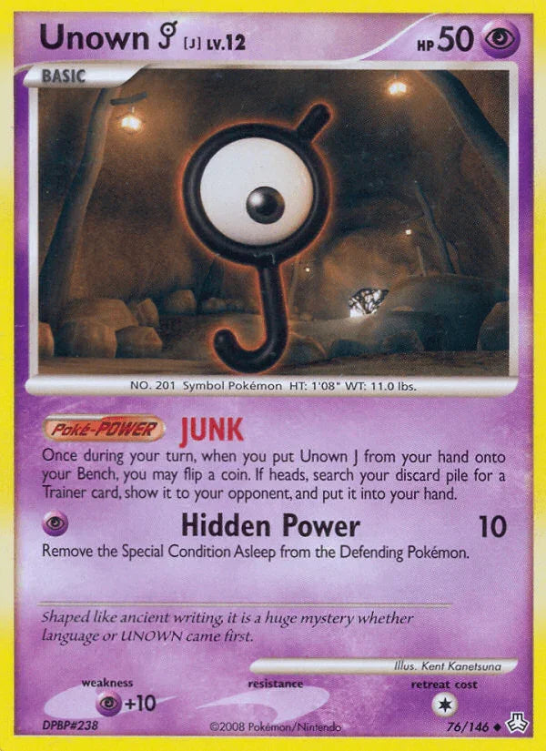 76, Diamond & Pearl: Legends Awakened, Normal, Psychic, Psychic[+10], Reverse Holofoil, Uncommon Unown J (76/146) [Diamond & Pearl: Legends Awakened] - Trading Card World
