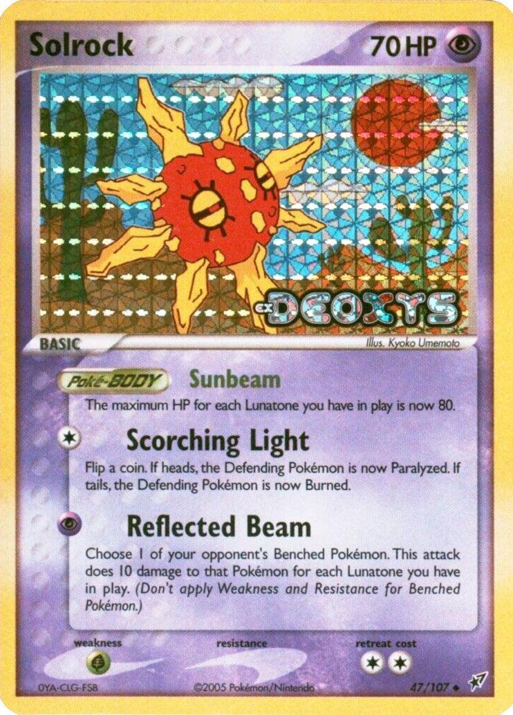 47, EX: Deoxys, Grass[×2], Psychic, Reverse Holofoil, Uncommon Solrock (47/107) (Stamped) [EX: Deoxys] - Trading Card World