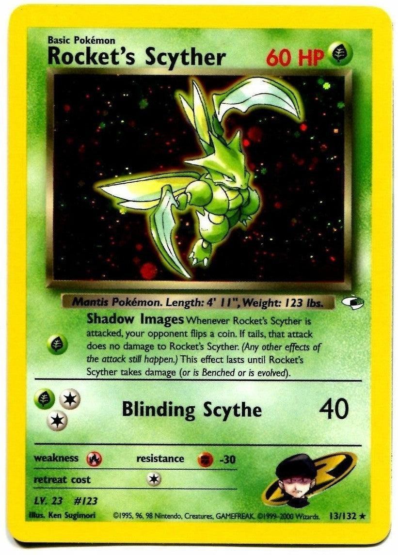 13, Fighting[-30], Fire[×2], Grass, Gym Heroes Unlimited, Holo Rare, Holofoil Rocket's Scyther (13/132) [Gym Heroes Unlimited] - Trading Card World