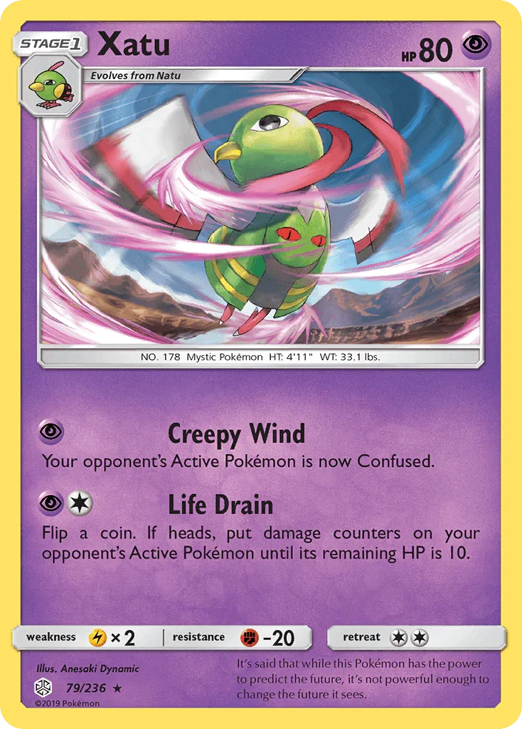 79, Fighting[-20], Lightning[×2], Normal, Psychic, Rare, Reverse Holofoil, Sun & Moon: Cosmic Eclipse Xatu (79/236) [Sun & Moon: Cosmic Eclipse] - Trading Card World