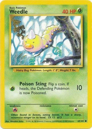69, Base Set Unlimited, Common, Fire[×2], Grass, Normal Weedle (69/102) [Base Set Unlimited] - Trading Card World