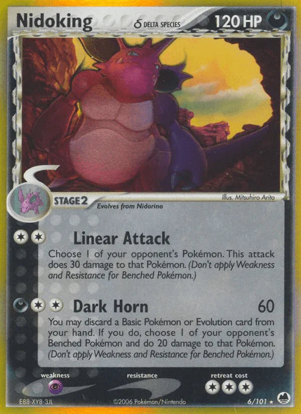Darkness, EX: Dragon Frontiers, Holo Rare, Holofoil, Psychic[×2] Nidoking (6/101) (Delta Species) [EX: Dragon Frontiers] - Trading Card World