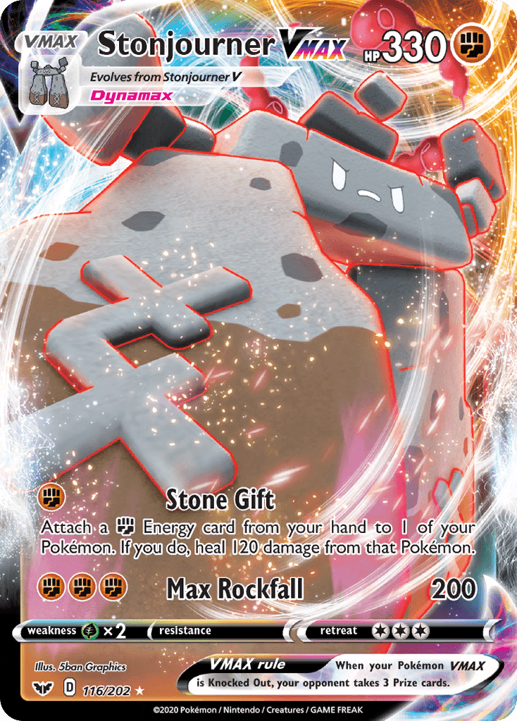 116, Fighting, Grass[×2], Holofoil, Sword & Shield: Base Set, Ultra Rare Stonjourner VMAX (116/202) [Sword & Shield: Base Set] - Trading Card World