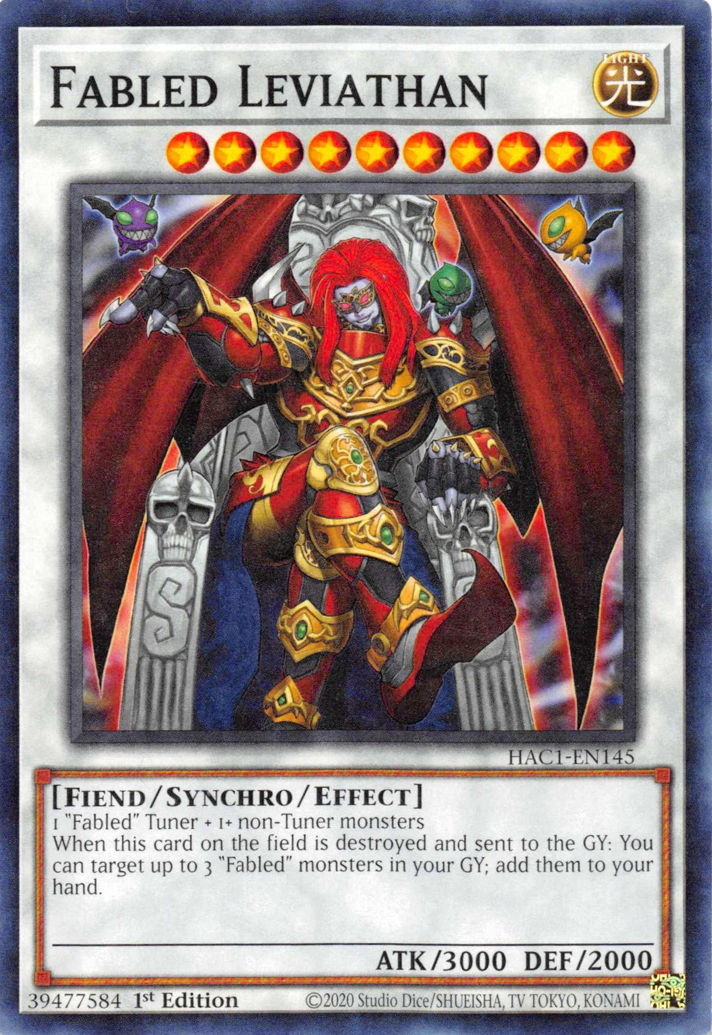 1st Edition, Common, Fiend, Hidden Arsenal: Chapter 1, Light, Synchro/Effect Monster Fabled Leviathan [HAC1-EN145] Common - Trading Card World