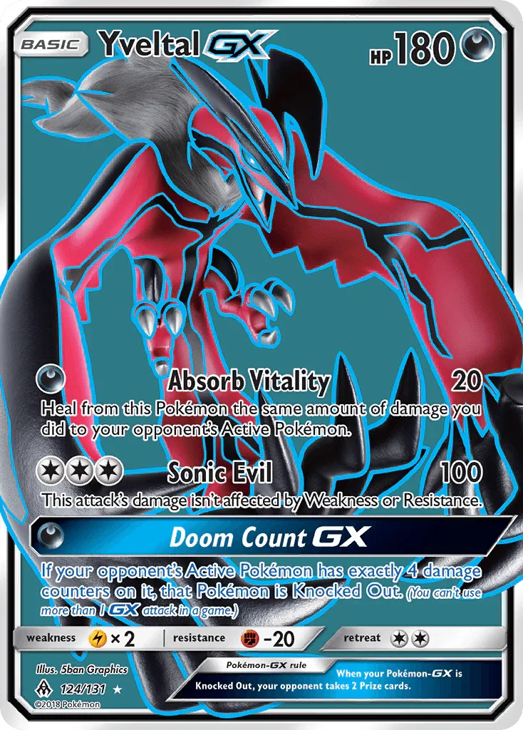 124, Darkness, Fighting[-20], Holofoil, Lightning[×2], Sun & Moon: Forbidden Light, Ultra Rare Yveltal GX (124/131) [Sun & Moon: Forbidden Light] - Trading Card World