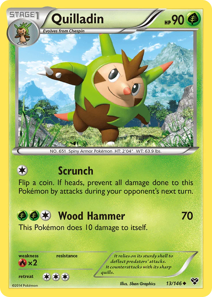 13, Fire[×2], Grass, Normal, Reverse Holofoil, Uncommon, XY: Base Set Quilladin (13/146) [XY: Base Set] - Trading Card World