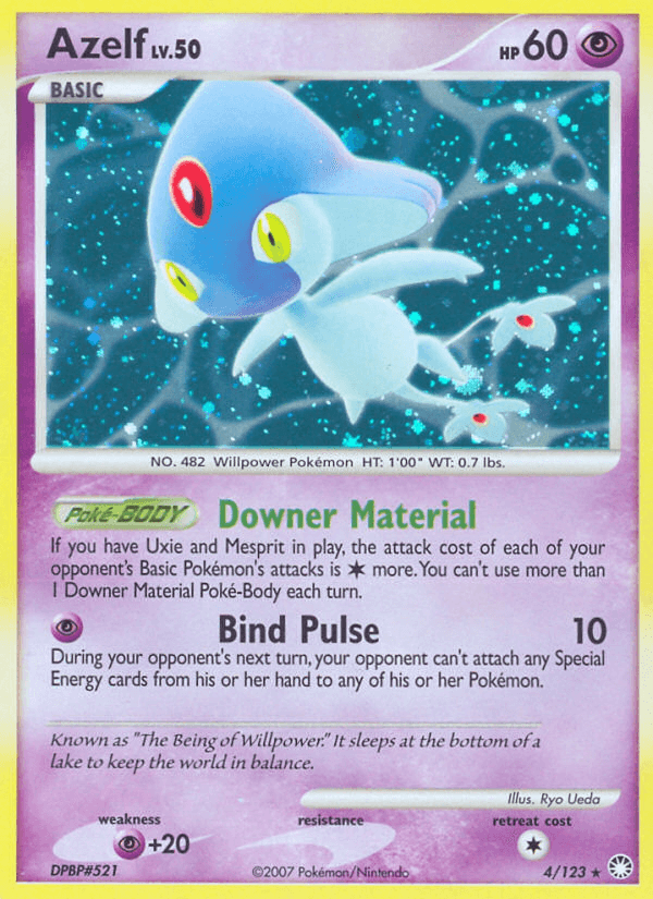 Diamond & Pearl: Mysterious Treasures, Holo Rare, Holofoil, Psychic, Psychic[+20], Reverse Holofoil Azelf (4/123) [Diamond & Pearl: Mysterious Treasures] - Trading Card World