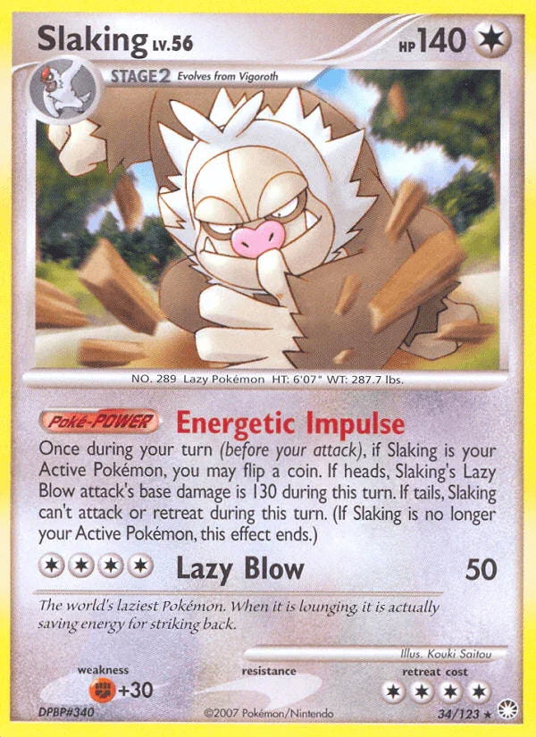34, Colorless, Diamond & Pearl: Mysterious Treasures, Fighting[+30], Normal, Rare, Reverse Holofoil Slaking (34/123) [Diamond & Pearl: Mysterious Treasures] - Trading Card World