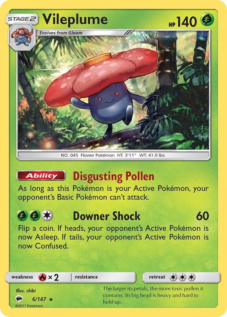 Fire[×2], Grass, Normal, Rare, Sun & Moon: Burning Shadows Vileplume (6/147) (Prerelease Kit Exclusive) (Theme Deck Exclusive) [Sun & Moon: Burning Shadows] - Trading Card World