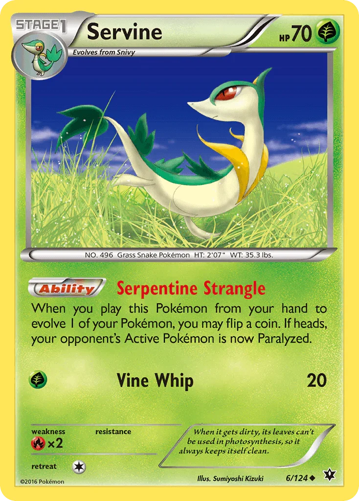 Fire[×2], Grass, Normal, Reverse Holofoil, Uncommon, XY: Fates Collide Servine (6/124) [XY: Fates Collide] - Trading Card World