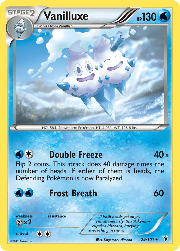 29, Black & White: Noble Victories, Metal[×2], Normal, Rare, Reverse Holofoil, Water Vanilluxe (29/101) [Black & White: Noble Victories] - Trading Card World