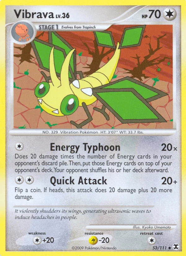 53, Colorless, Colorless[+20], Lightning[-20], Normal, Platinum: Rising Rivals, Reverse Holofoil, Uncommon Vibrava (53/111) [Platinum: Rising Rivals] - Trading Card World