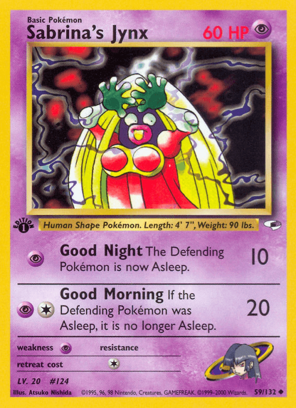 1st Edition Normal, 59, Gym Heroes 1st Edition, Psychic, Psychic[×2], Uncommon Sabrina's Jynx (59/132) [Gym Heroes 1st Edition] - Trading Card World